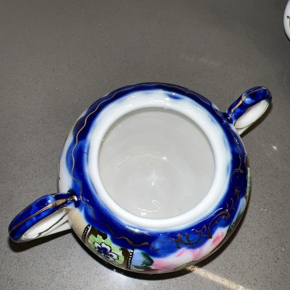 Vintage Hand Painted Floral Design 3 Piece (missing Lids) Tea Set, Made In Japan